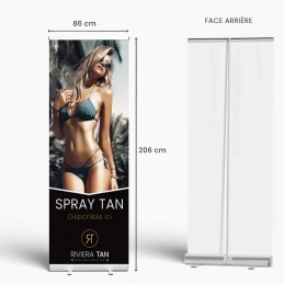 Schéma technique du roll-up 85x206 cm avec structure en aluminium et toile ignifugée B1