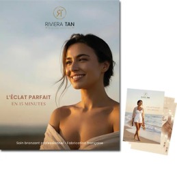 Flyer de communication pour le spray tan professionnel Riviera Tan Format A5 sur papier glacé